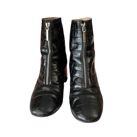 WHISTLES Rowan patent leather Croc booties zip up block heel - Picture 2 of 8